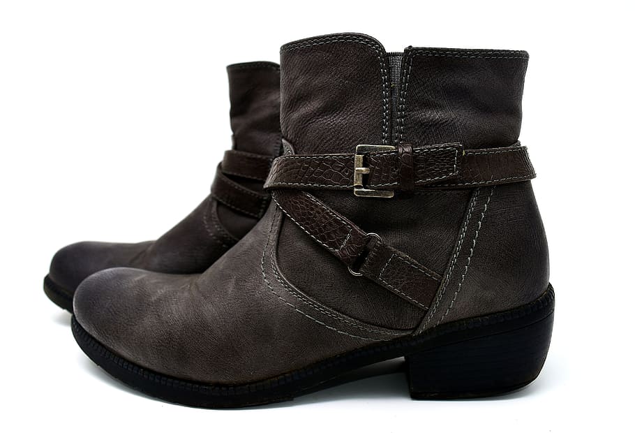 brown, leather side-zip biker booties, ankle boots, women boots, women's shoes, boots, shoes, winter boots, leather boots, grey