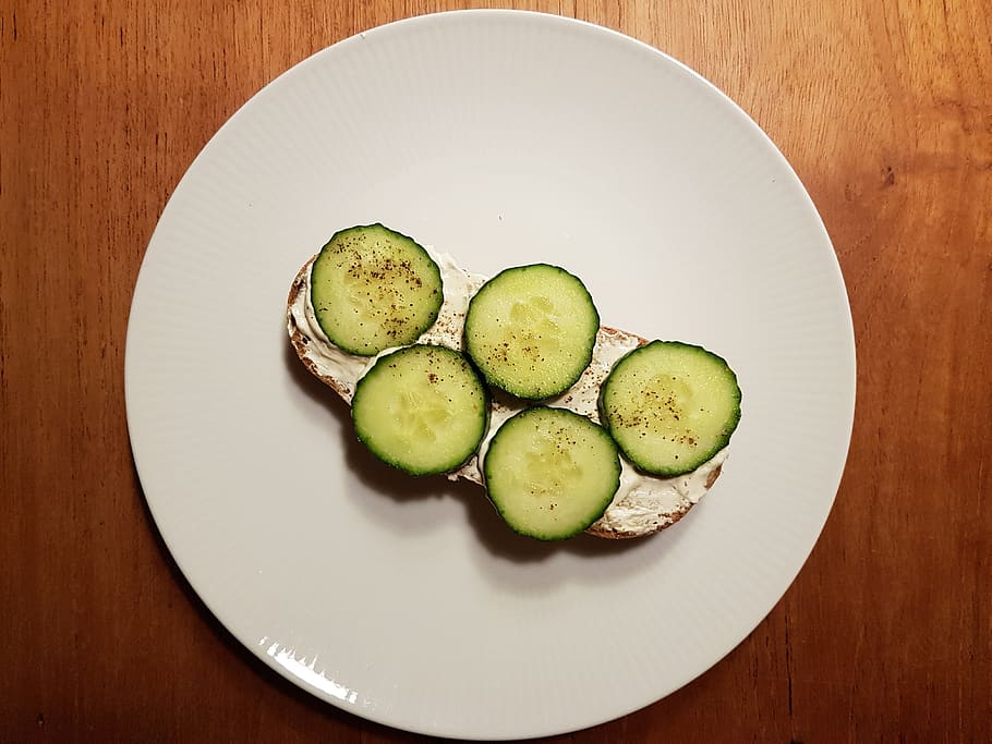 bread, healthy, cucumber, cream cheese, abendbrot, meal, eat, pepper, green, contrast