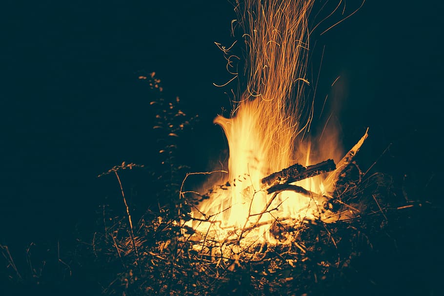 timelapse photography, burning, wood, night time, black, fire, orange, fire - Natural Phenomenon, flame, heat - Temperature
