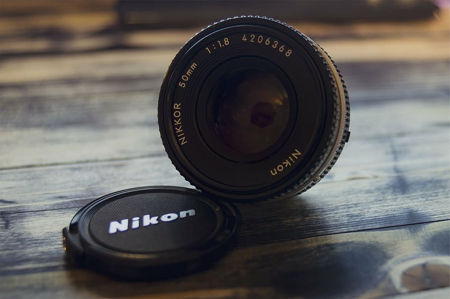 superficial, fotografía de enfoque, negro, Nikon Nikkor, zoom, lente, Nikon, cámara, marrón, superficie