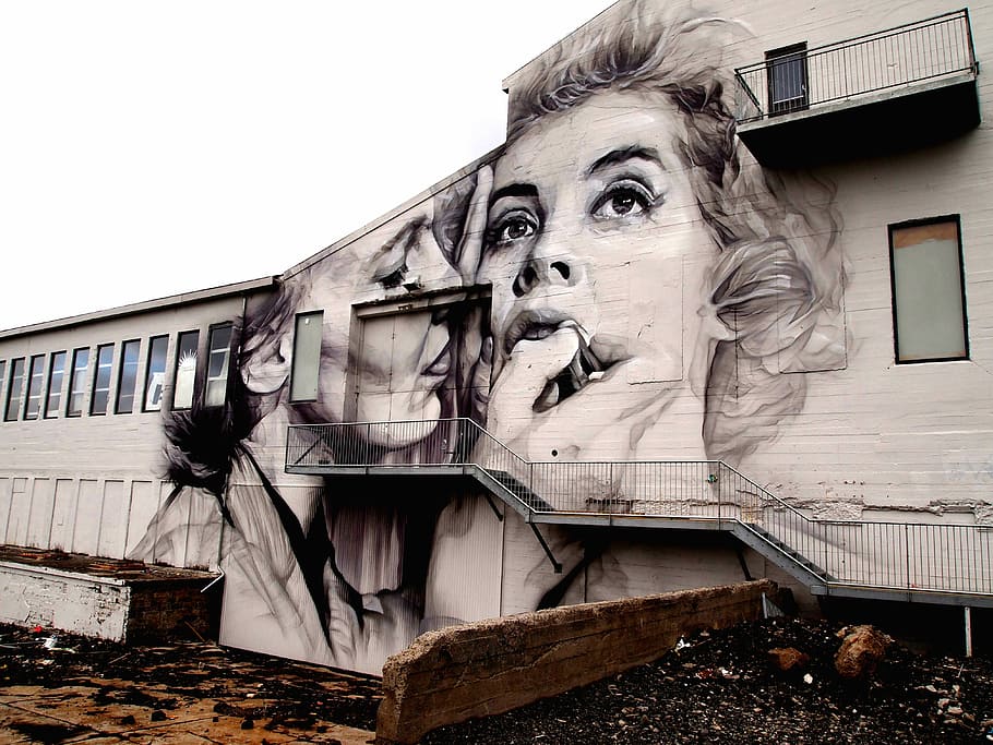 Mural, Bangunan Industri, Grafiti, lukisan, lipstik, reykjavik, potret, satu perempuan saja, hanya perempuan, dewasa