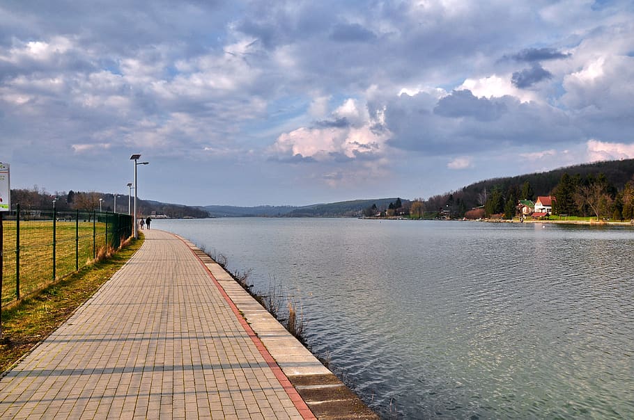 spring, walking path, lakeside, nature, sky, cloud - sky, water, direction, the way forward, architecture