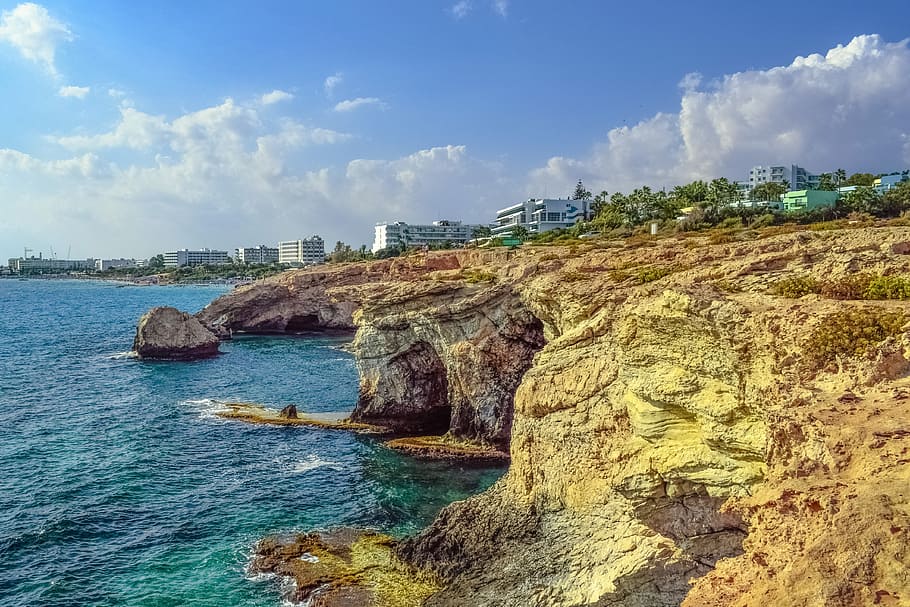cyprus, ayia napa, rocky coast, sea caves, erosion, nature, landscape, mediterranean, tourism, destination