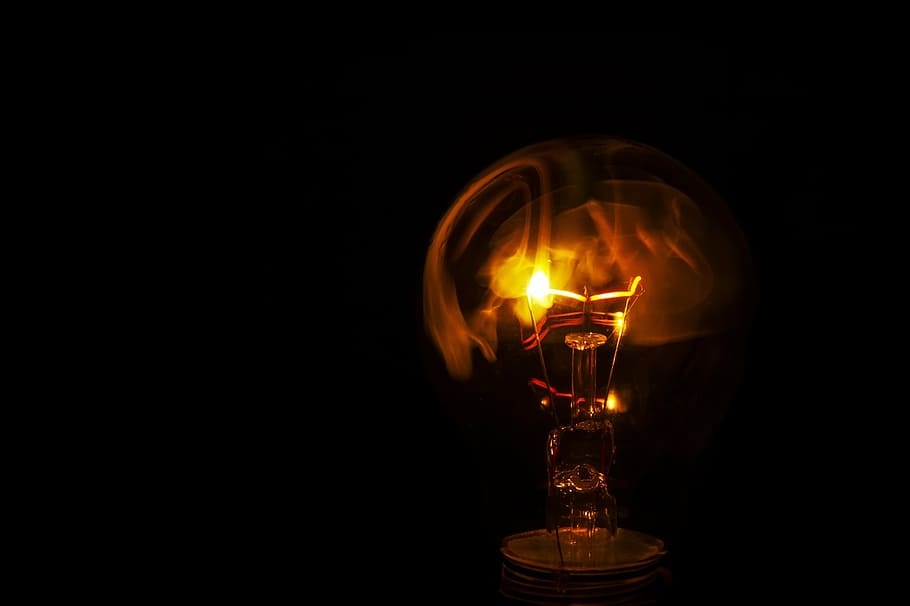 turned, edison bulb, light bulb, burn, fire, glass bulb, disappearing, close, glow wire, bulbs