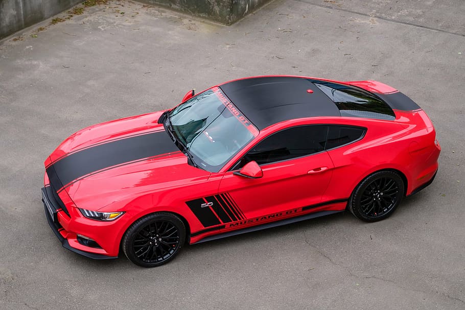 black, red, coupe, parked, road, mustang, gt, usa, car, auto