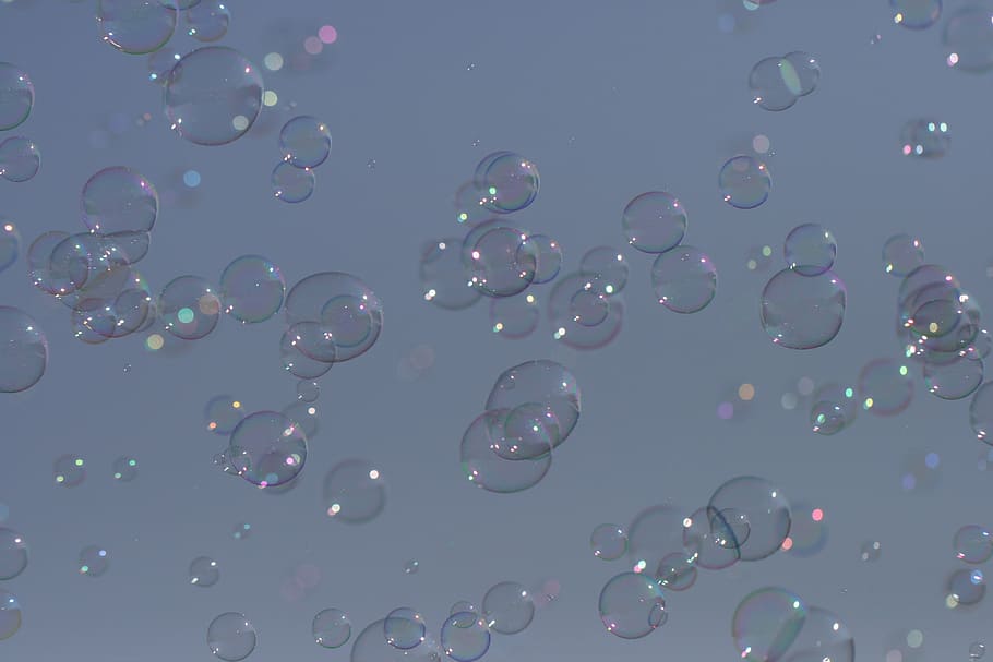 burbujas, fondo, cielo, resumen, jabón, soplado, aire, azul, luz, bengala