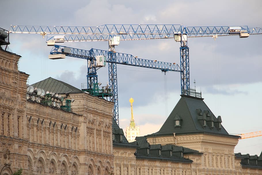Moscú, Plaza Roja, Construir, Goma de mascar, baukran, arquitectura, Estructura construida, industria de la construcción, arquitectura y edificios, Escena urbana