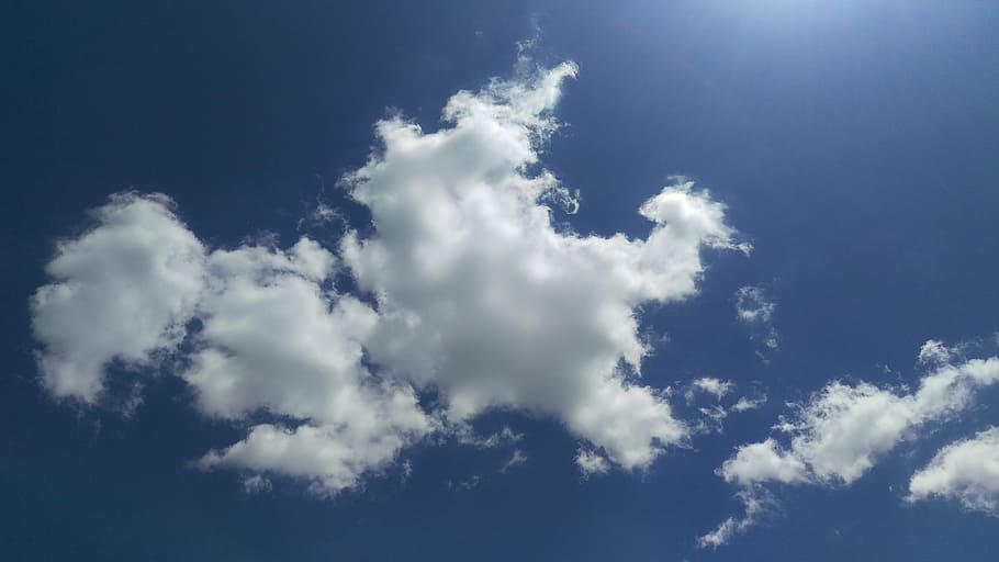 低角度写真, 白, 雲, 青, 空, 太陽, 広告スペース, 晴れ, 雲-空, cloudscape