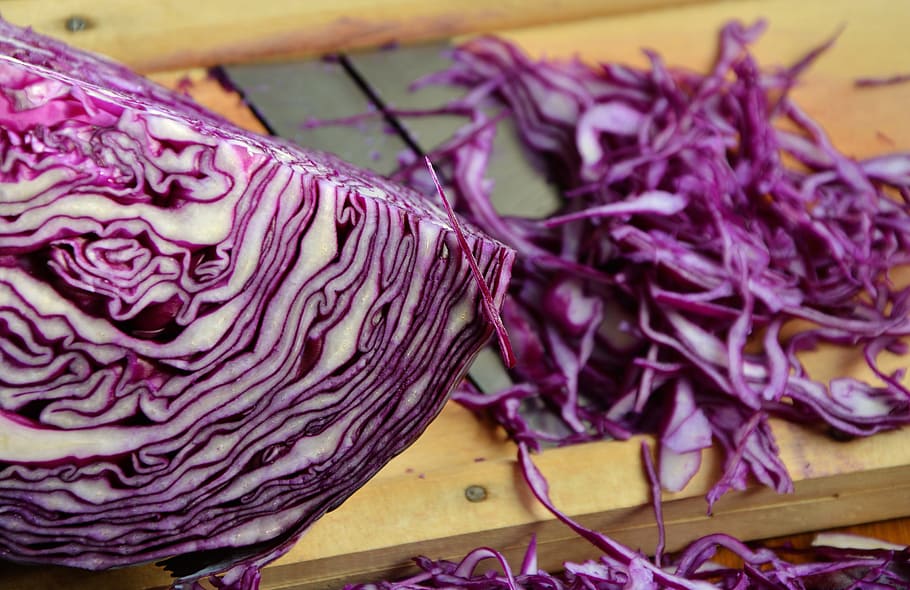 red, cabbage, vegetables, cut, cook, frisch, board, red cabbage, blade, healthy