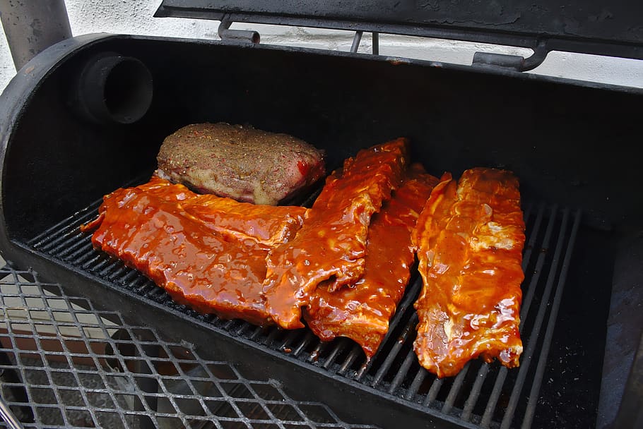 grill, barbecue, ribs, steack, eat, delicious, grilled, wood grill, rust, black