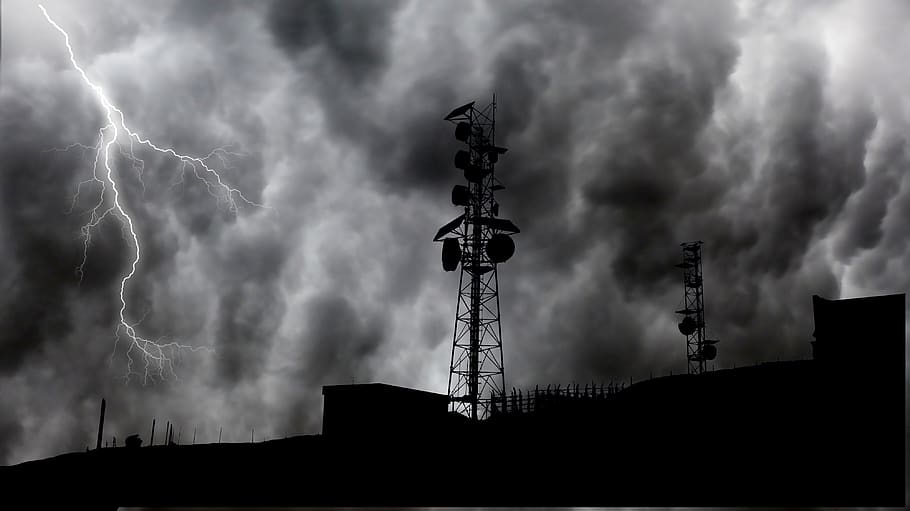 night, storm, flash, sky, tower, tv, building, weather, meteorology, clouds