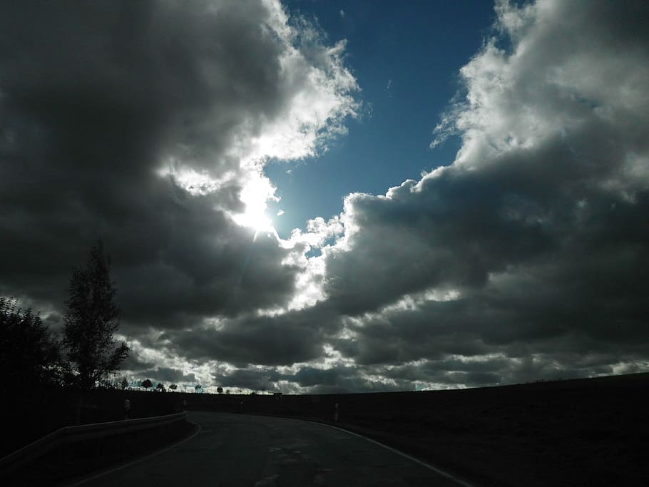 自然, 空, 雲, 雲-空, 道路, 嵐, 交通, 方向, 進む道, 環境