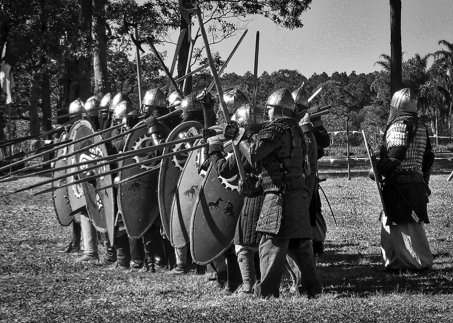 Medieval, Soldiers, Spears, Armour, helmets, defence, knights, battle, protection, weapons