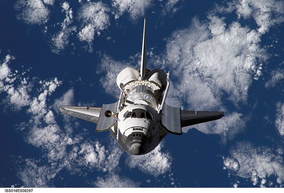 gray, black, spaceship, space shuttle, discovery, cosmos, earth, ship, international space station, iss