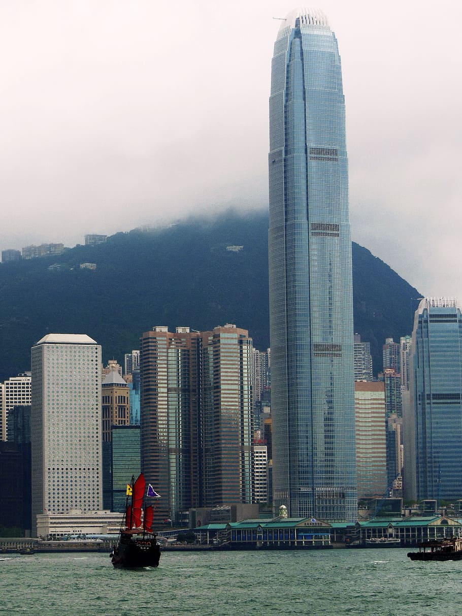 灰色, カーテンウォールの建物, 昼間, 写真, 香港, 中国, 建築, スカイライン, 都市, 都市の景観