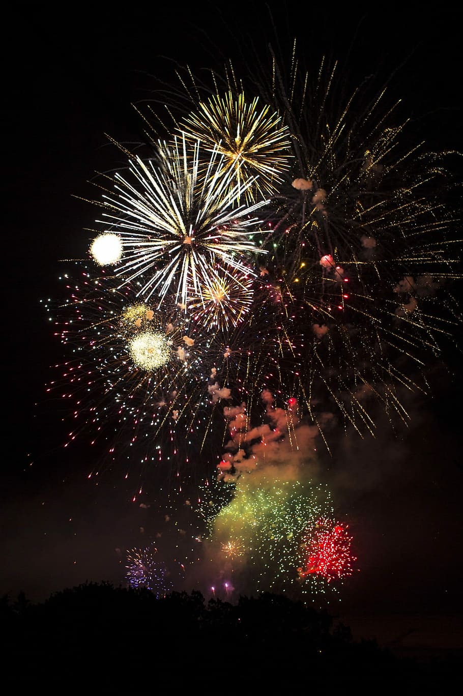 exhibición de fuegos artificiales, noche, adelante, fuegos artificiales, petardos, julio, celebración, fiesta de año nuevo, explosión, fuegos artificiales - objeto hecho por el hombre