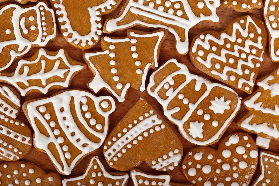 roti jahe, berbeda, bentuk, biskuit, coklat, natal, kue, dekorasi, lezat, makanan
