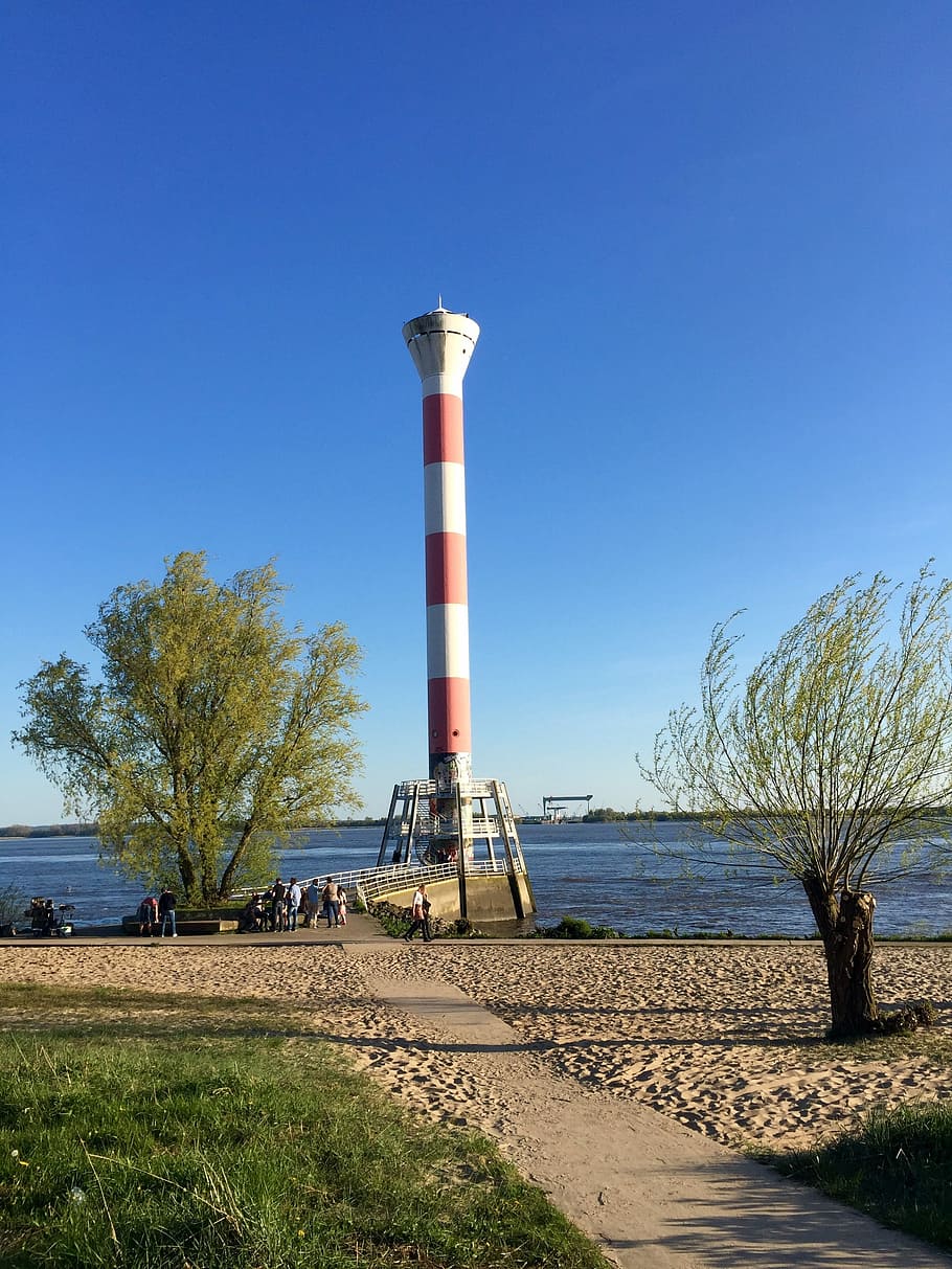 Blankenese, Hamburg, Lighthouse, Germany, blue, clear sky, day, sky, tree, oil industry