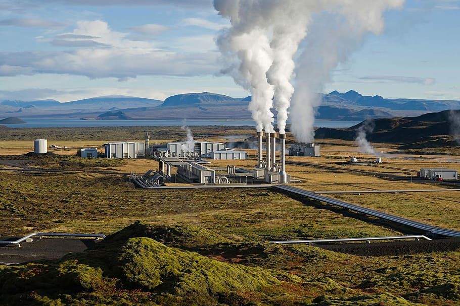 地熱, 発電所, Nesjavellir, 地熱発電所, 「写真」, アイスランド, 風景, 山, パブリックドメイン, 風光明媚な煙-物理構造