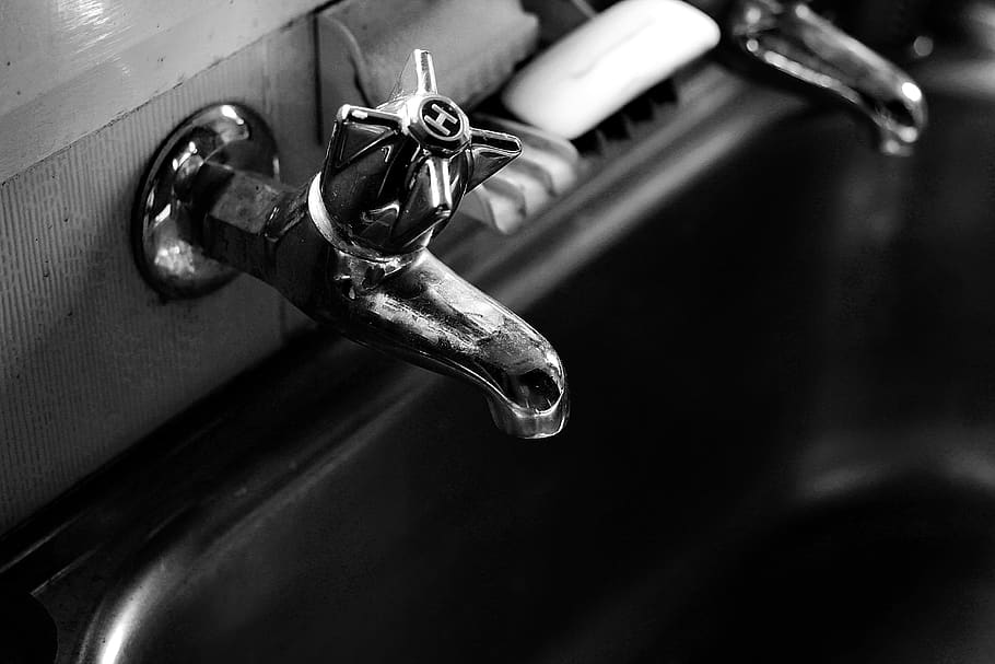 tap, hot water, faucet, sink, plumbing, silver, chrome, sanitary, metal, bathroom