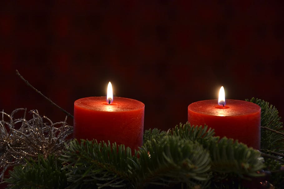 advent, advent wreath, candles, candlelight, shining, second advent, christmas jewelry, flame, burn, candle flame