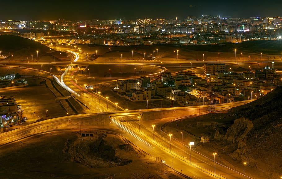 street, night, road, muscat, oman, illuminated, city, transportation, architecture, cityscape