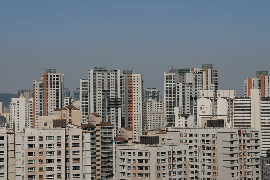 white, concrete, building, daytime, korea, republic of korea, seoul, apartments, city, many