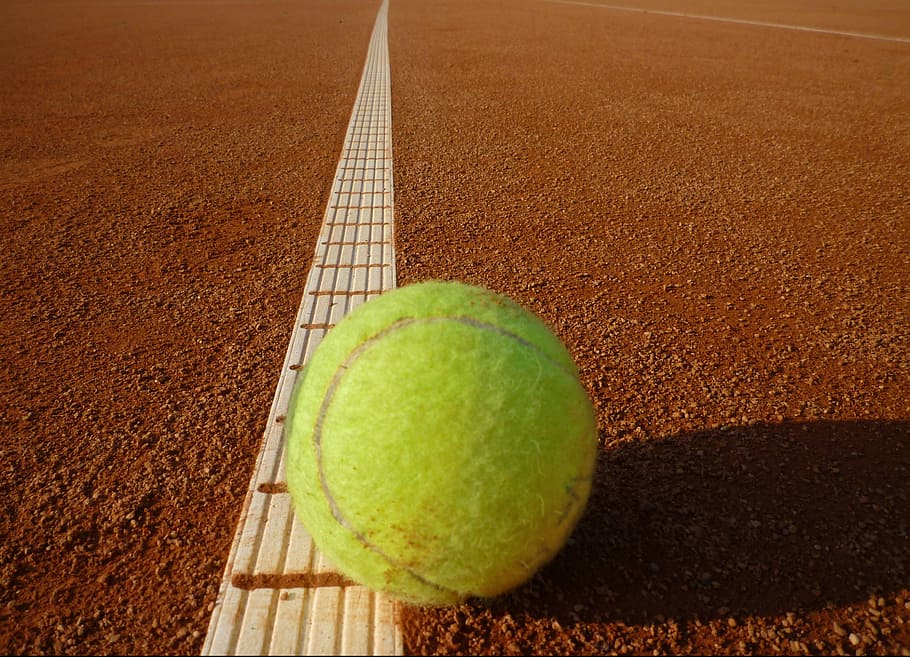 bola tenis, lapangan tanah liat, Lapangan Tenis, Lapangan, Tenis, Kuning, bola, olahraga, olahraga bola, garis