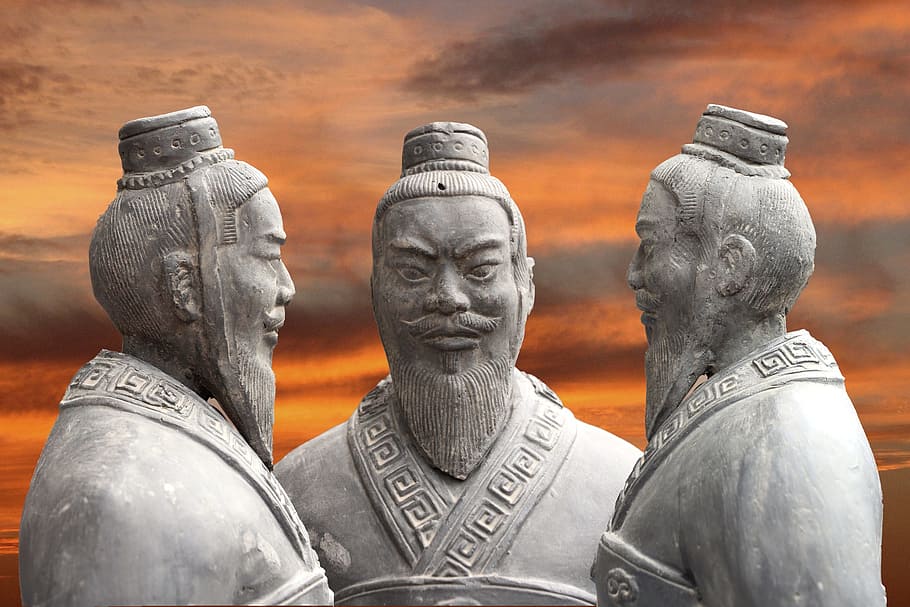 China, Sunset, Stature, Figure, Soldier, clay figures, warrior, man, statue, asia