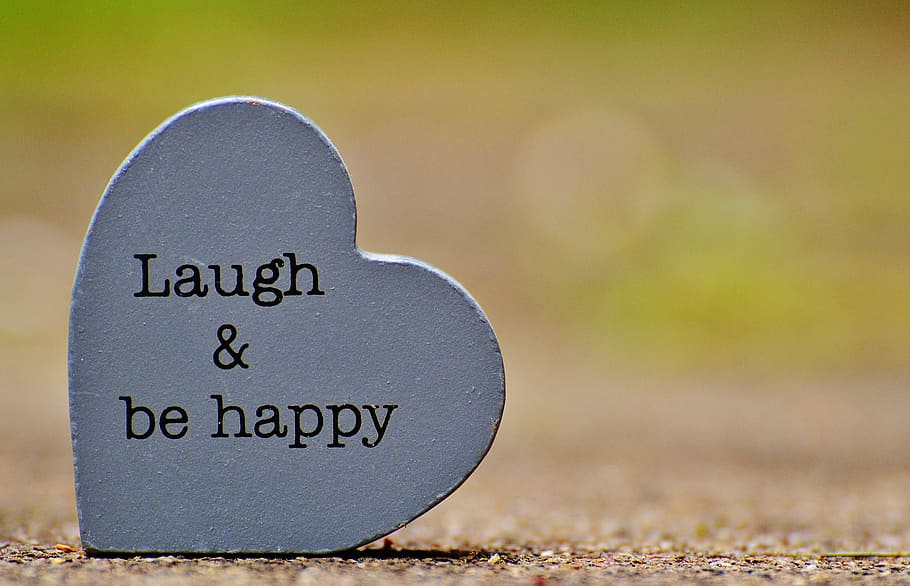 laugh, &, happy, text, heart-shaped, gray, concrete, decor, cheerful, positive