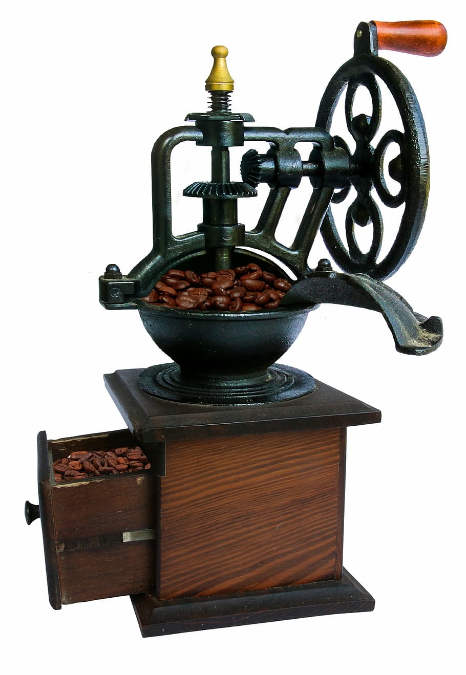black, brown, coffee grinder, coffee, grinder, old, crank, mill, historically, coffee beans