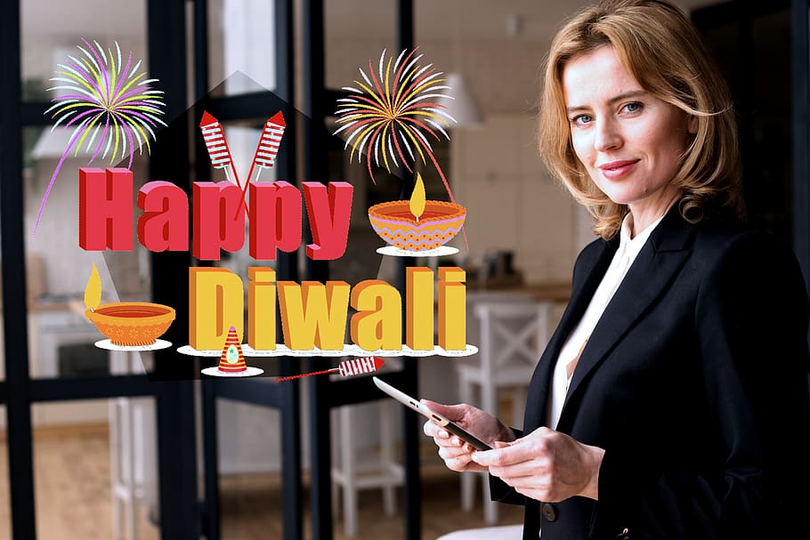 niña, feliz, diwali, felicidad, mujer, festivo, celebración, festival, hindú, comunicación