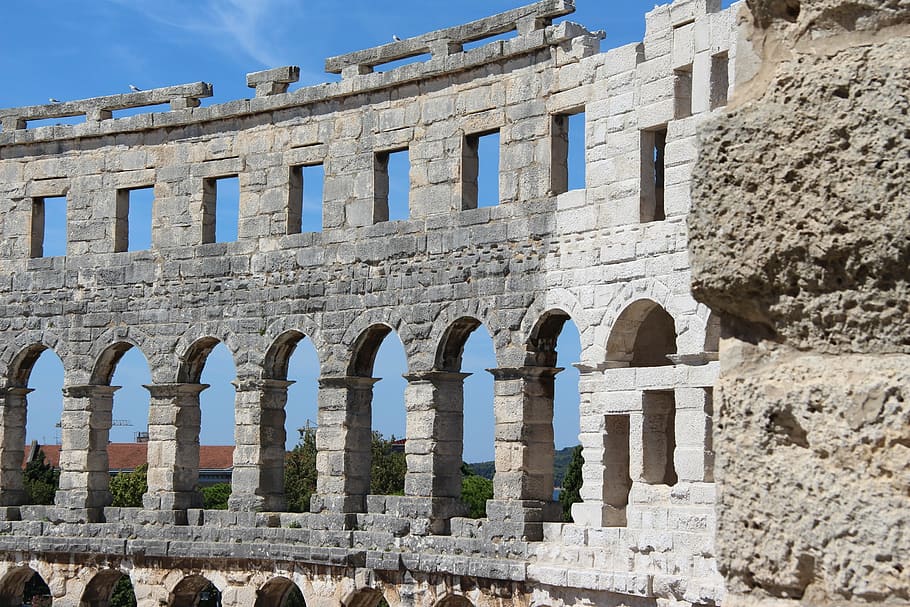 amfiteater, botswana, kroasia, arsitektur, roma, sejarah, coliseum, kuno, tempat terkenal, arkeologi