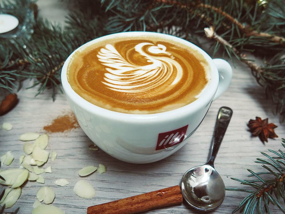 serving, latte art swan, white, ceramic, coffee cup, caffe, latte, swan, cream, art