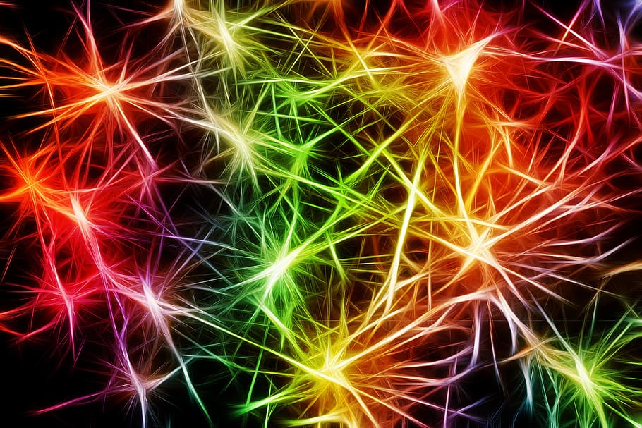 multicolored, spark, graphic, wallpaper, nerves, cells, star, dendrites sepia, excitation, brain