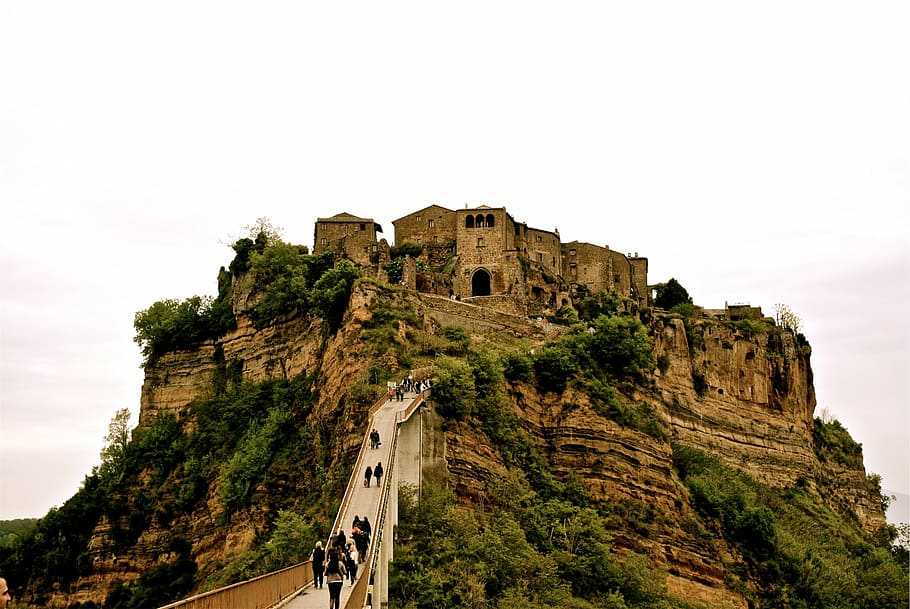 gente, para caminar, estupendo, pared, China, marrón, castillo, tiempo de día, pueblo, colina