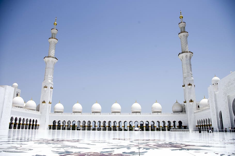 the grand mosque, white marble, islam, mosque, minaret, architecture, famous Place, cultures, religion, sheikh Zayed Mosque