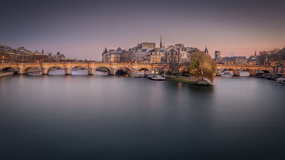 paris, france, architecture, city, travel, monuments, historical, evening, seine, pont neuf