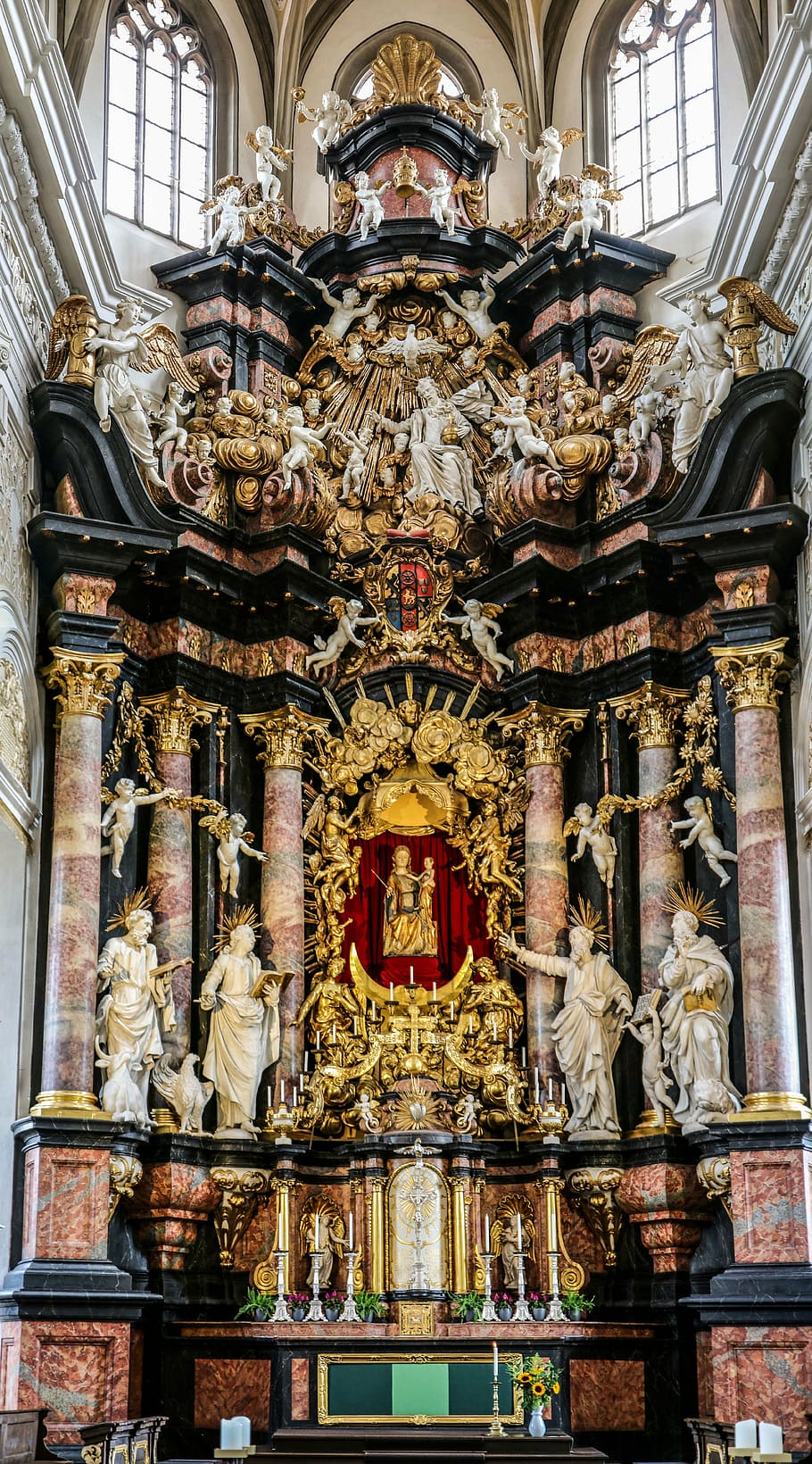 church, altar, architecture, angel, art, baroque, jesus, christianity, religion, gold