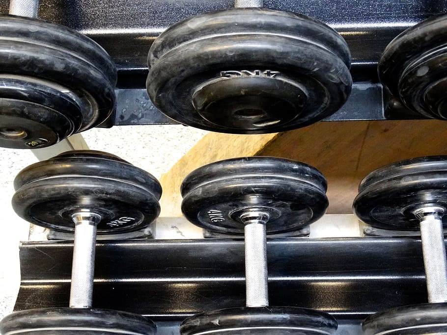 black dumbbells, dumbbells, weights, fitness, power sports, fitness room, training, sports training, exercising, weight