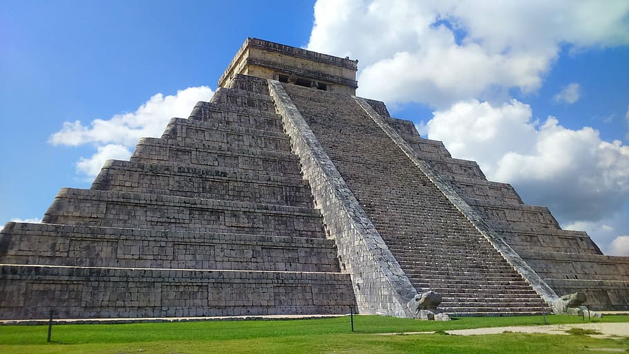 estrutura de concreto cinza, chichen itza, maya, pirâmide, kukulkan, marco, história, arquitetura, passado, céu