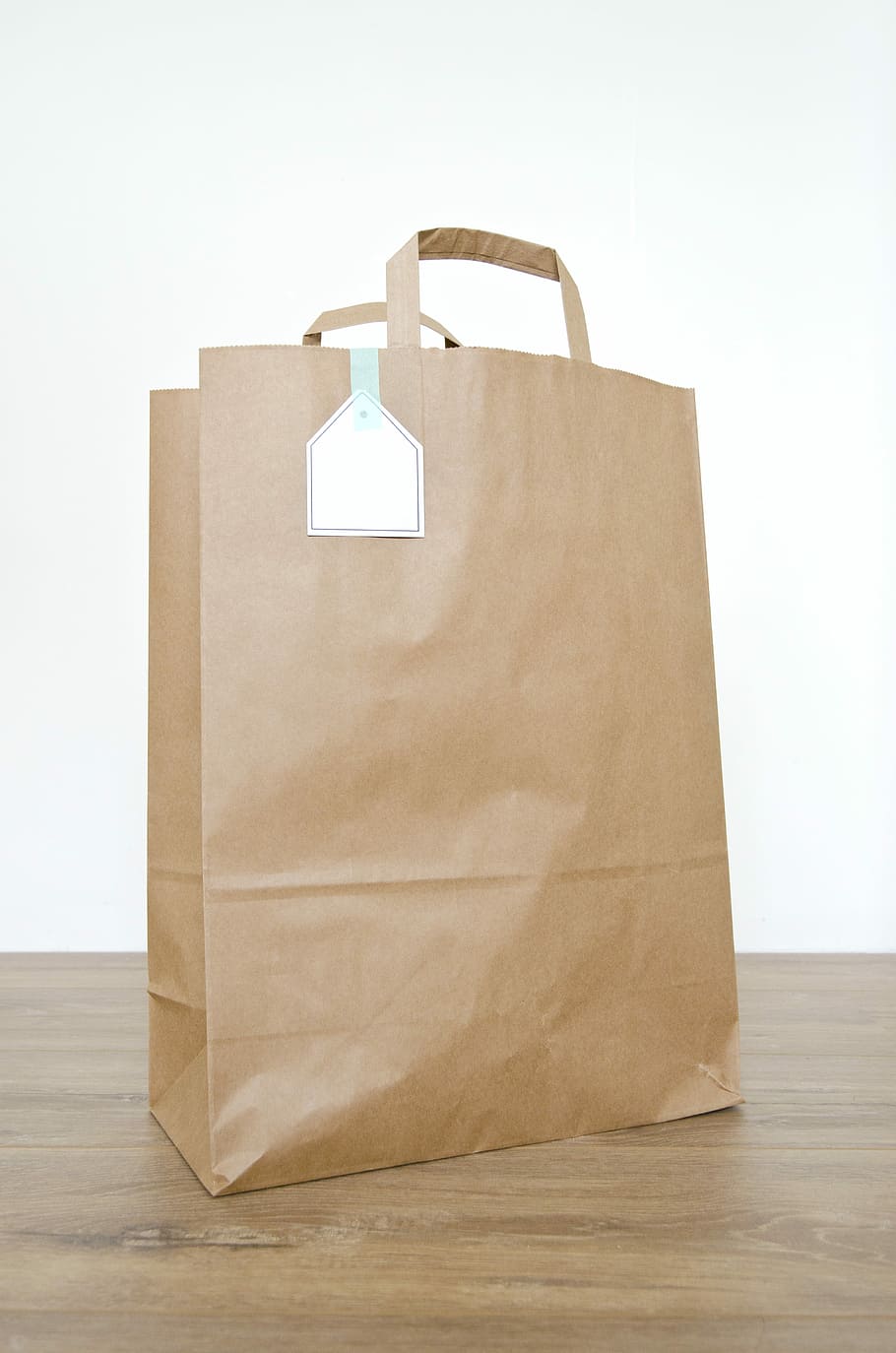brown, paper bag, wooden, surface, bag, brown paper bag, paper, blank, container, kraft