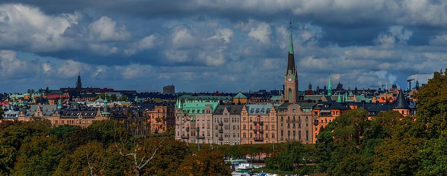aerial, view, village, stockholm, sweden, architecture, city, europe, landmark, cityscape