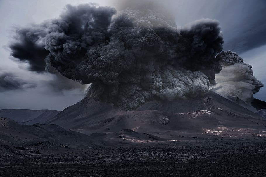 volcano, smoke, ash, mountain, landscape, explosion, crater, smoke - physical structure, erupting, geology