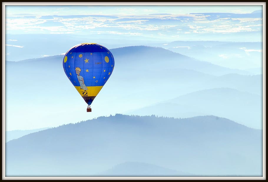 flying, blue, yellow, hot, air balloon, ardèche petit-prince, balloon, hot Air Balloon, sky, air