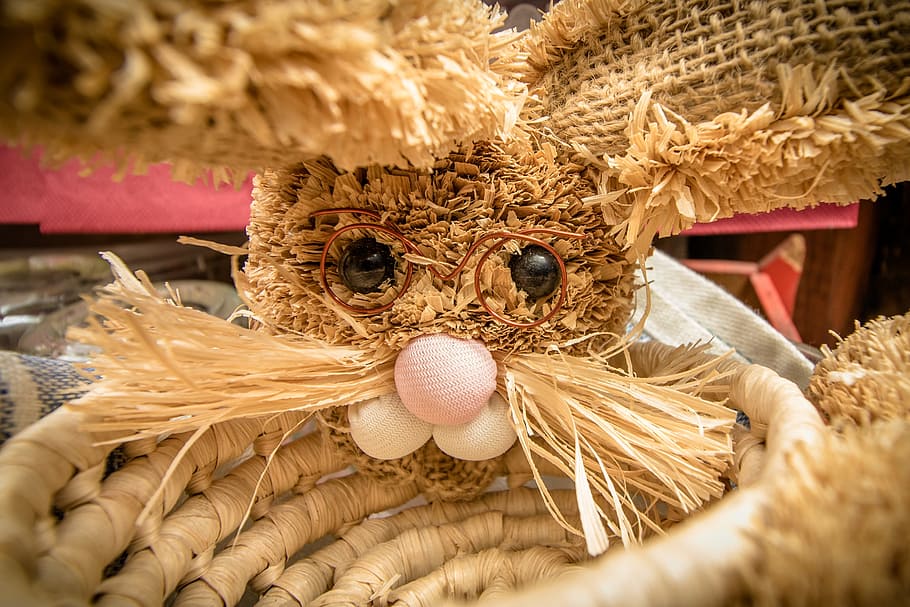 easter, easter bunny, basket, straw, hare, basket cosy, eierkoerbchen, straw bunny, easter eggs, easter decoration