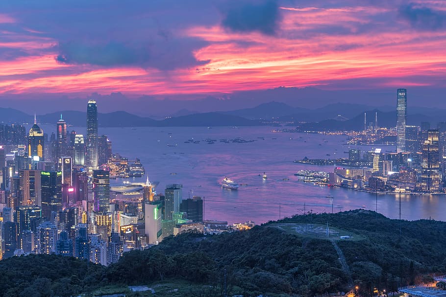 Hong Kong, Victoria Harbour, puerto, paisaje urbano, horizonte, Arquitectura, exterior del edificio, estructura construida, cielo, industria