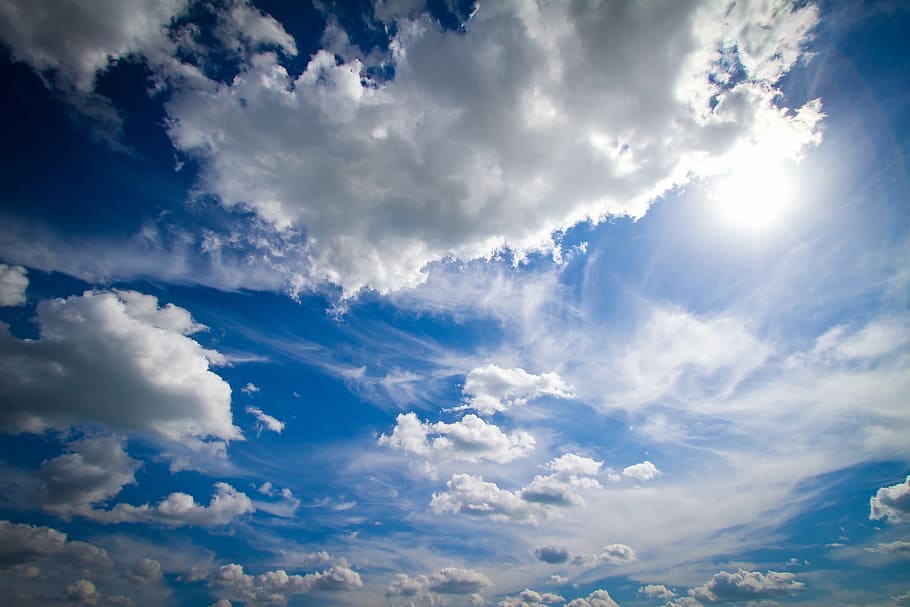 화이트, 푸른, 하늘, 구름, 파란 하늘, 여름, 풍경, 휴가, 흰 구름, 자연