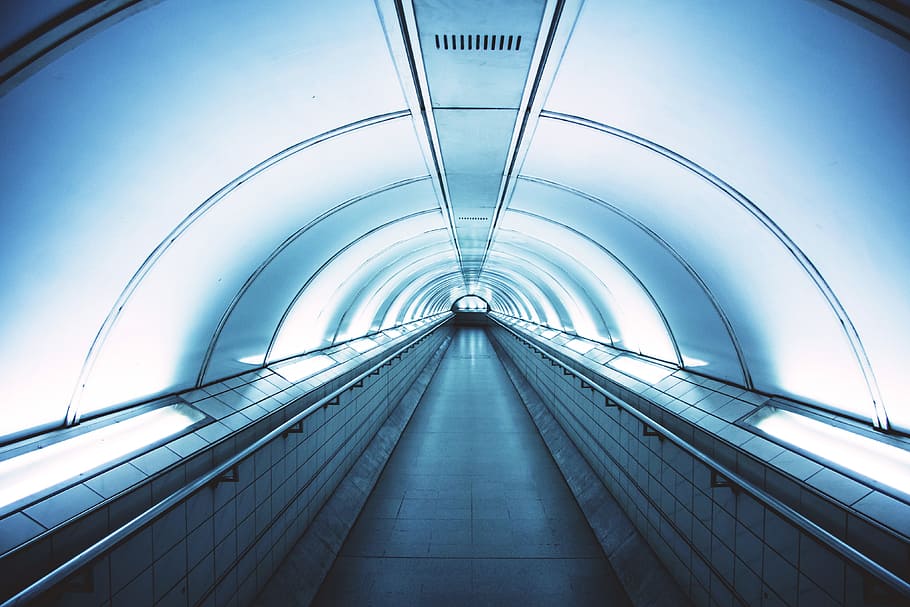 terowongan, kota, bawah tanah, arsitektur, bangunan, perjalanan, transportasi, kecepatan, futuristik, biru