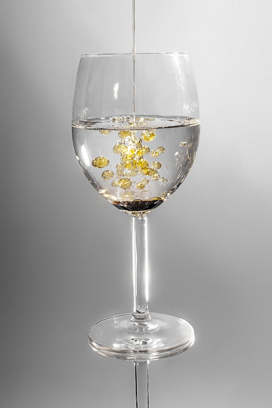 clear, wine glass, filled, yellow, liquid, glass, crystal glass, drink, oil, drip